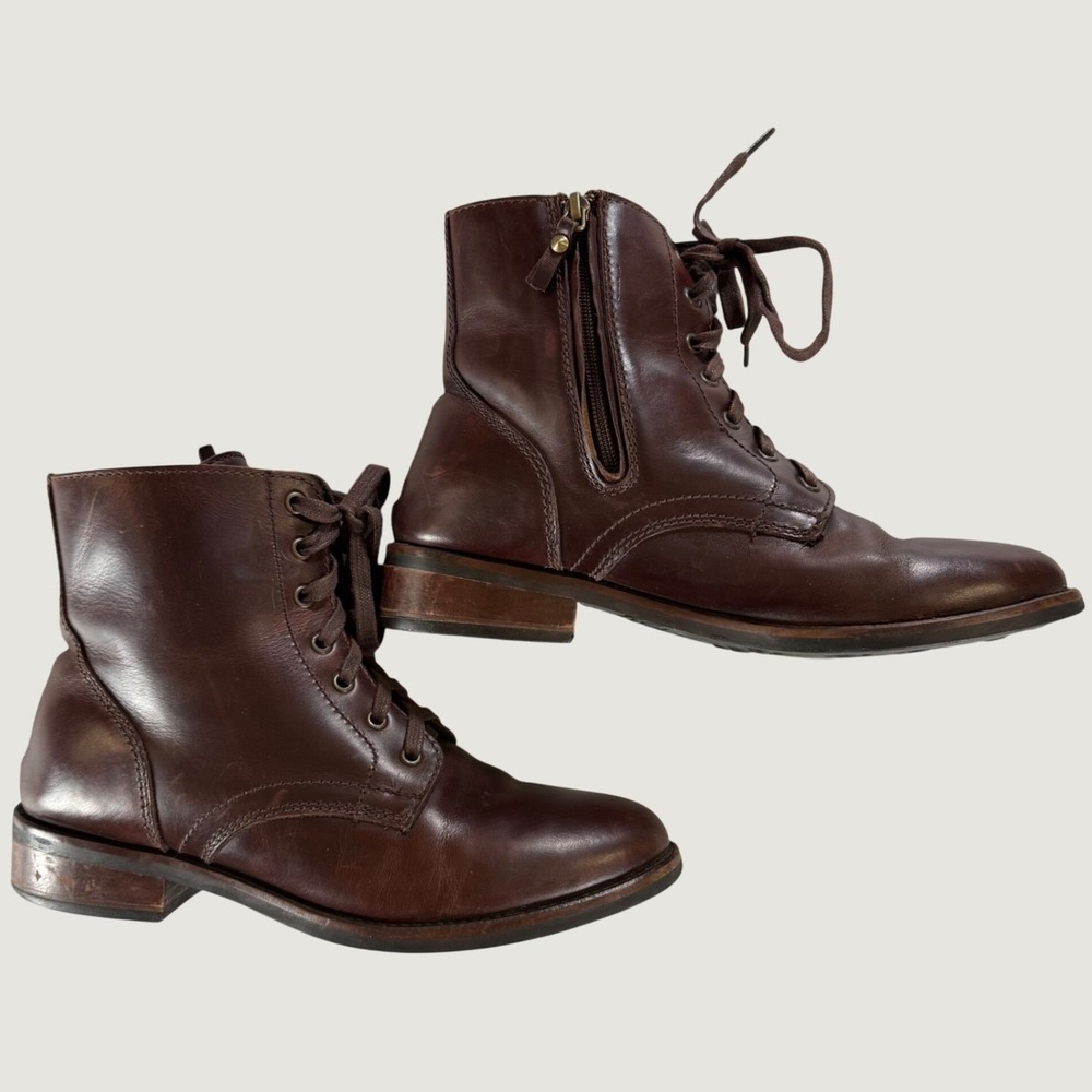 Thursday Boot Company Everyday Brown Leather Ankle Boots Lace Zip Womens 8.5 - Picture 3 of 14